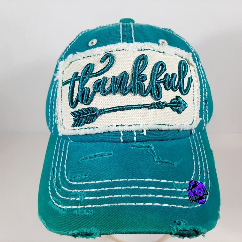 Thankful Puff Embroidered Frayed Patch Baseball Ca